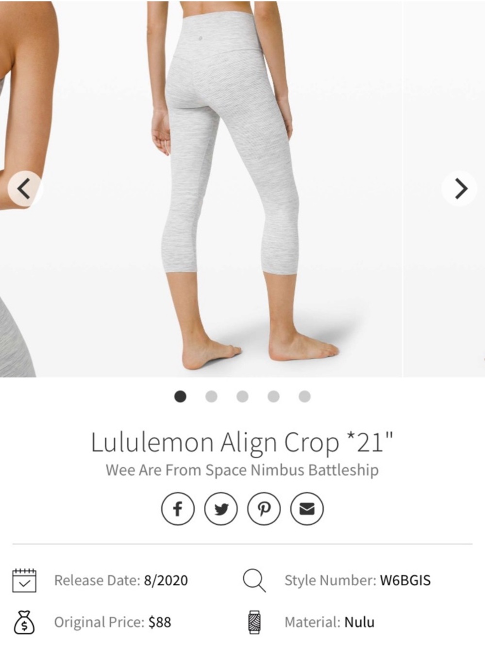 lululemon athletica Align Crop 21" - Nimbus Battleship Heather (Light Gray)